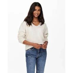 Only Rica V-Neck Regular Fit Sweater in Beige