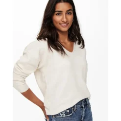 Only Rica V-Neck Regular Fit Sweater in Beige