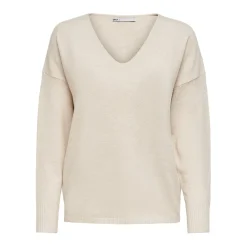 Only Rica V-Neck Regular Fit Sweater in Beige