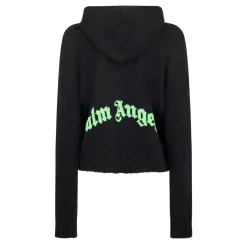 Palm Angels Knit Cropped Hooded Sweatshirt in Black