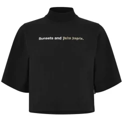Palm Angels Sunsets Cropped T-Shirt in Black