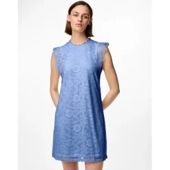 Pieces Kni High Neck Mini A-Line Dress in Blue