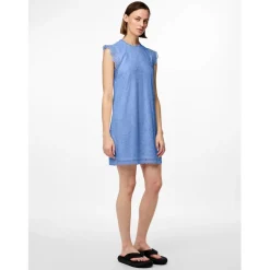 Pieces Kni High Neck Mini A-Line Dress in Blue