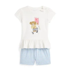Polo Ralph Lauren Bear Cotton Tee And Bloomer Set in Blue