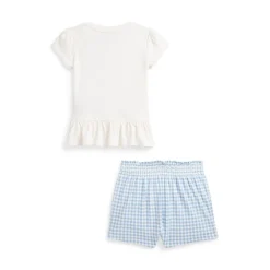 Polo Ralph Lauren Bear Cotton Tee And Bloomer Set in Blue