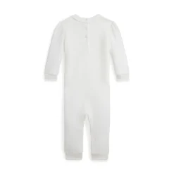 Polo Ralph Lauren Bear Crew Neck Long Sleeve Onesie in White