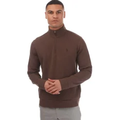 Polo Ralph Lauren Double Knit Mesh Quarter-Zip Jumper in Brown