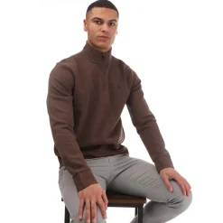 Polo Ralph Lauren Double Knit Mesh Quarter-Zip Jumper in Brown