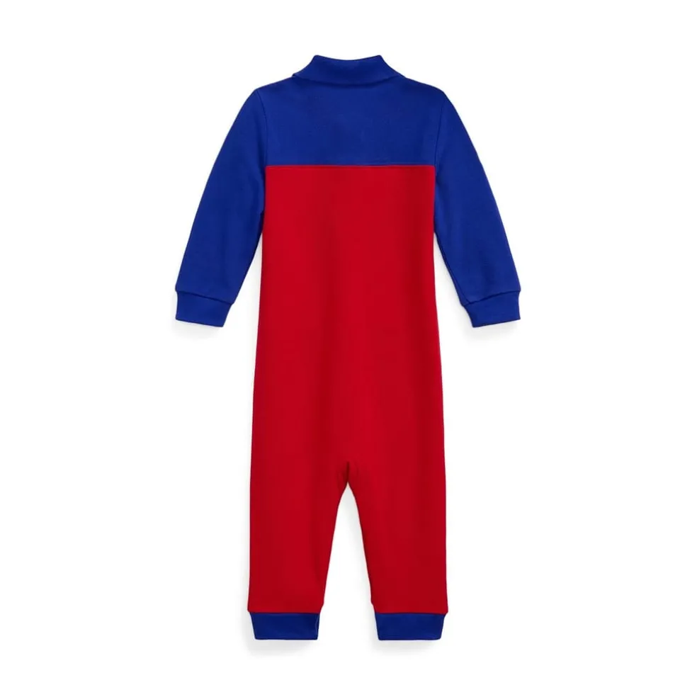 Polo Ralph Lauren Logo Print Collared Neck Long Sleeve Onesie in Red