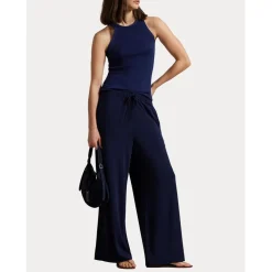 Polo Ralph Lauren Stretch Jersey Wide Leg Trousers in Blue