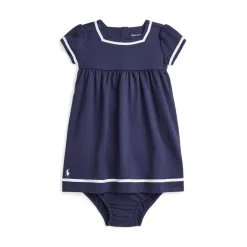 Polo Ralph Lauren Striped Stretch Ponte Dress And Bloomer Infants in Blue