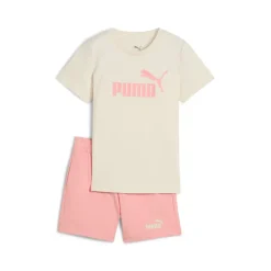 Puma Infant Essential Logo T-Shirt & Shorts Set in White pink