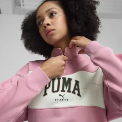 Puma Zip Neck Relaxed Fit Long Sleeve Sweatshirt in Pink
