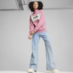 Puma Zip Neck Relaxed Fit Long Sleeve Sweatshirt in Pink