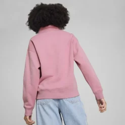 Puma Zip Neck Relaxed Fit Long Sleeve Sweatshirt in Pink