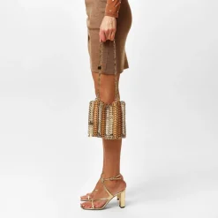 Rabanne 1969 Leather Chainmail Shoulder Bag in Beige