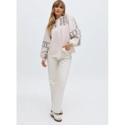 Raffya Embroidered Ballon Sleeve Shirt In Cream in Neutral