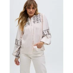Raffya Embroidered Ballon Sleeve Shirt In Cream in Neutral