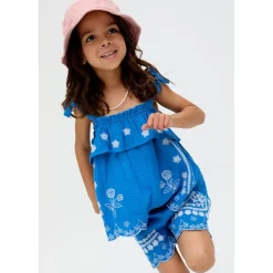 Raffya Savvanah Frill Neck All Over Embroidered Co Ord Set In Blue in Blue