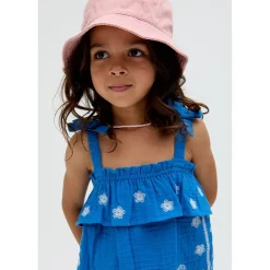 Raffya Savvanah Frill Neck All Over Embroidered Co Ord Set In Blue in Blue