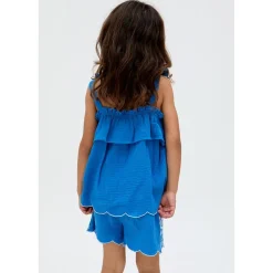 Raffya Savvanah Frill Neck All Over Embroidered Co Ord Set In Blue in Blue