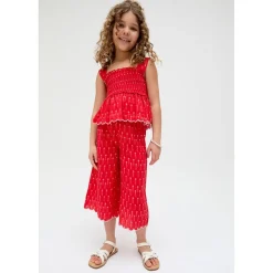 Raffya Sia Shirred Floral Print Co Ord Set In Red in Red