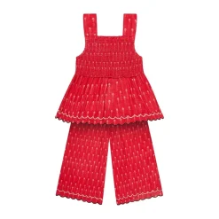 Raffya Sia Shirred Floral Print Co Ord Set In Red in Red