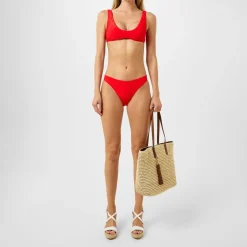 Ralph Lauren Jacquard High Leg Bikini Bottoms in Red