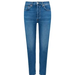 Redone 90s High Rise Ankle Crop Jeans in Blue