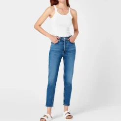 Redone 90s High Rise Ankle Crop Jeans in Blue