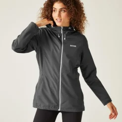 Regatta Hooded Windbreaker Long Jacket in Grey