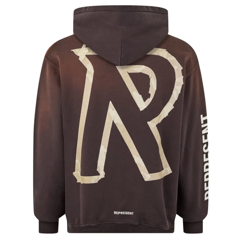 Represent Masking Tape Initial Hoodie in Brown