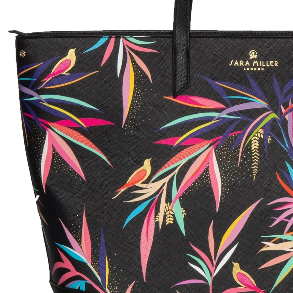Sara Miller London Large Floral Patterned Tote with Detachable Strap in Black