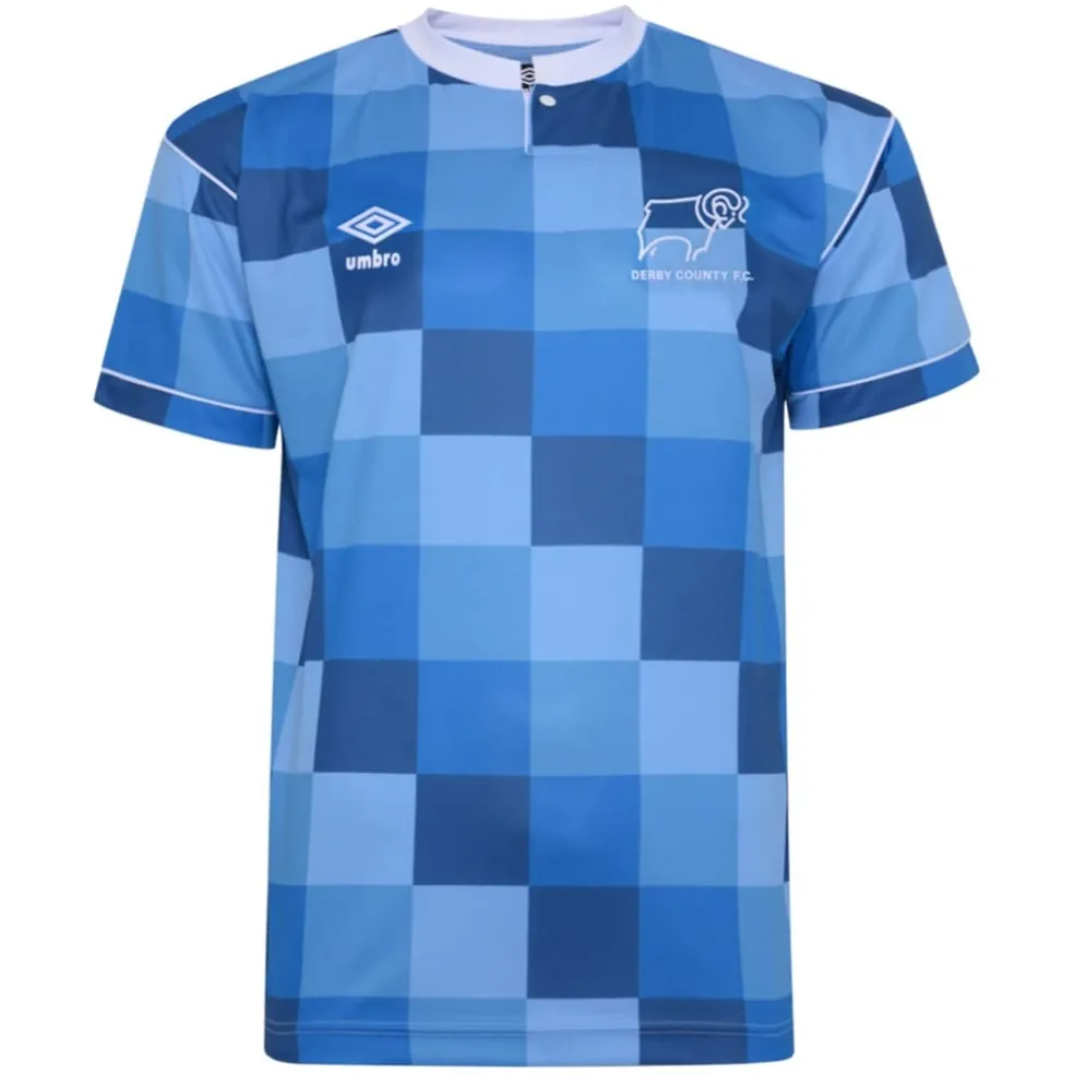 Score Draw Derby County 1988 Retro Away Shirt Adults in Blue