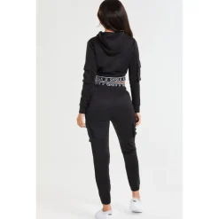 SikSilk Cropped Cargo Hoodie in Black