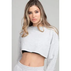 SikSilk Cropped Sweatshirt in Grey
