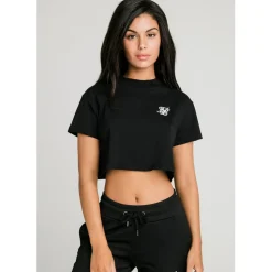 SikSilk Essentials Retro Box-Fit Cropped T-Shirt in Black