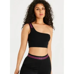 SikSilk Tape One Shoulder Cropped Bralette in Black
