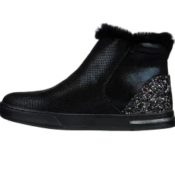 Skechers Cozy Chelsea Bootie Glitter Trim Ankle Boots in Black