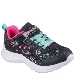 Skechers Flower Theme Kpu Water Repellent Sn Runners Girls in Black