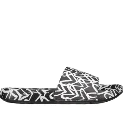 Skechers James Goldcrown Heart Print Slides Girls in Black