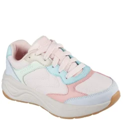 Skechers Lace Up Mixed Material Low Top Trainers in Neutral