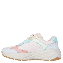 Skechers Lace Up Mixed Material Low Top Trainers in Neutral