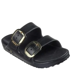 Skechers Molded Double Band Flat Slide Sandals in Black