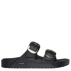Skechers Molded Double Band Flat Slide Sandals in Black