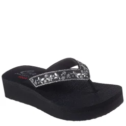 Skechers Womens Butterfly And Flower Gem Thong W Yo Flip Flops in Black