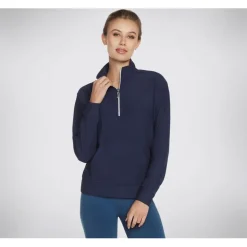 Skechers Womens Goluxe Rib 1 4 Zip Fleece in Blue