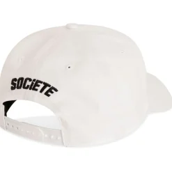 Societe Noir Script Lettering Snapback Cap in White