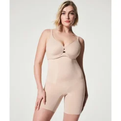 Spanx Firm Control High Waisted Mid Thigh Shorts in Beige