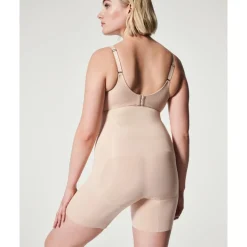 Spanx Firm Control High Waisted Mid Thigh Shorts in Beige